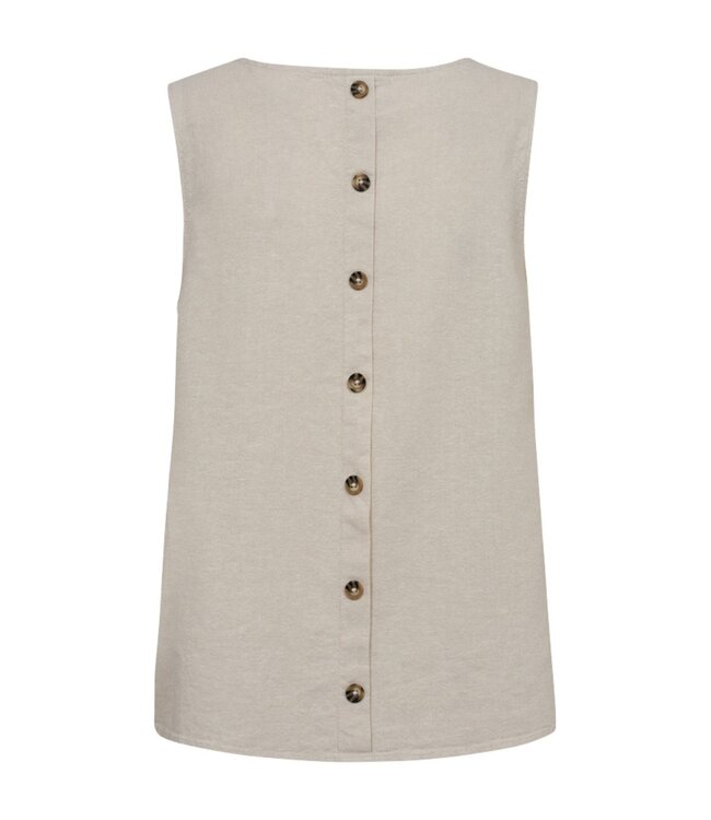linnen dames topje met knopen Lava moonbeam- beige FreeQuent