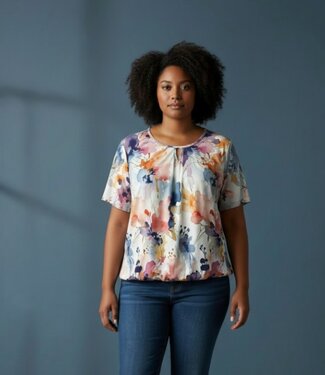 BLAUW blouson shirt aquarelbloem oranje