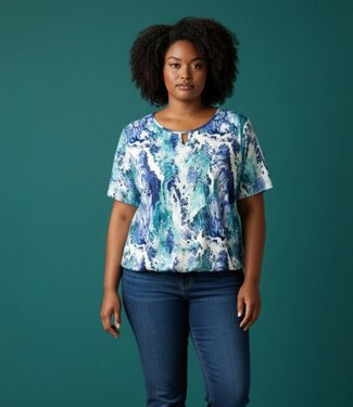 BLAUW dames blouson shirt sea breeze print aqua