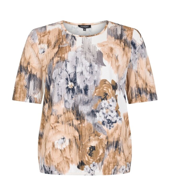 dames blouson shirt bloemen print beige- grijs Sunday