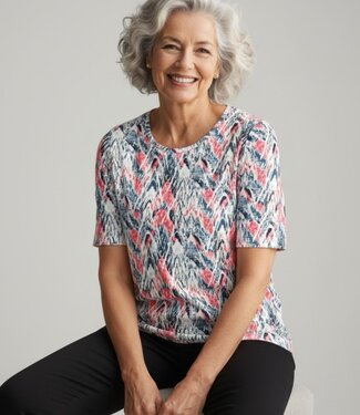 Sunday dames blouson shirt met waterval-print blauw- rood Sunday