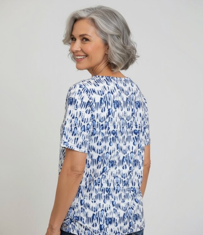 dames blouson shirt met v-hals en print blauw Brandtex