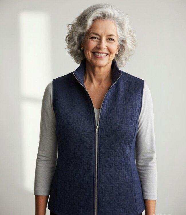 dames gilet met ritssluiting en patroon marine Sunday