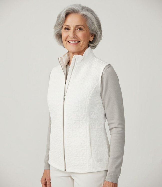 dames gilet met ritssluiting en patroon wolwit Sunday