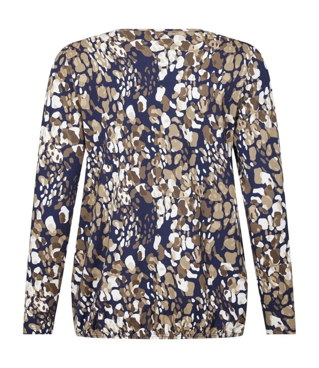 dames blouson shirt pebble print marine- beige Sunday (lange mouw)