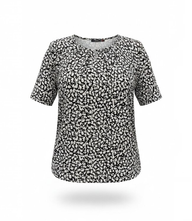 dames blouson shirt small flower zwart- grijs