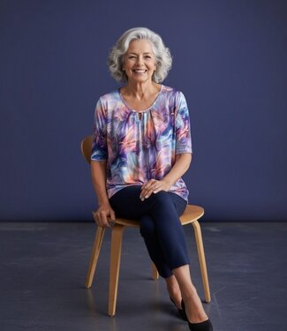 BLAUW dames blouson shirt laser print paars- blauw