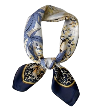 BLAUW korte vierkante dames sjaal china blossom geel- blauw 70x70cm