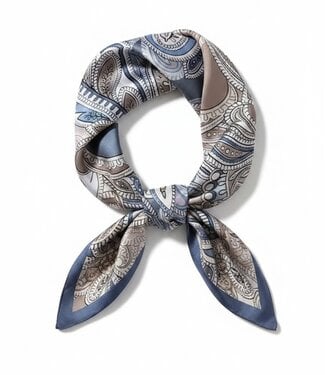 BLAUW korte vierkante dames sjaal blauw- beige 70x70cm