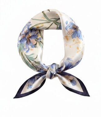 BLAUW korte vierkante dames sjaal bloemenprint blauw 70x70cm