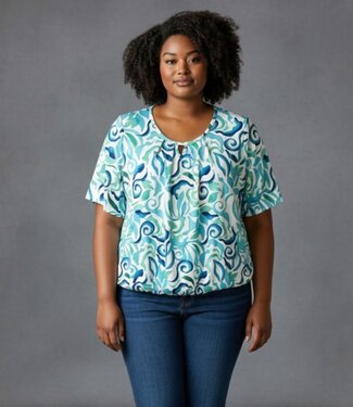 BLAUW dames blouson shirt fantasy print aqua-blauw