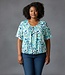 dames blouson shirt fantasy print aqua-blauw
