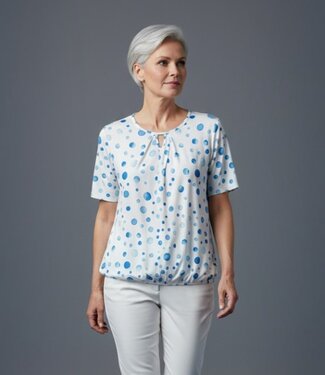 BLAUW dames blouson shirt wit blauwe stip