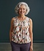 dames blouson shirt mouwloos golfprint groen- oranje