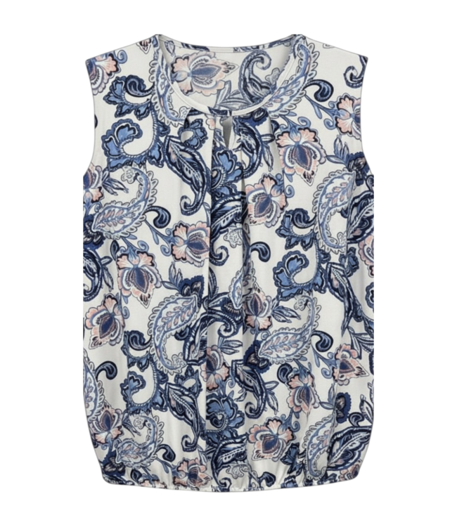 dames blouson shirt mouwloos paisley blauw- roze