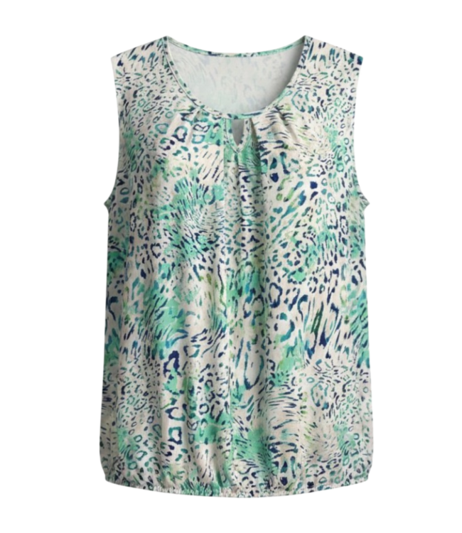 dames blouson shirt mouwloos panterprint groen- blauw