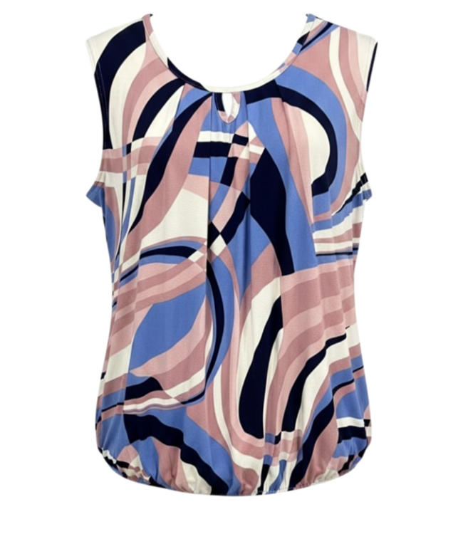 dames blouson shirt mouwloos lijnenprint lila- blauw