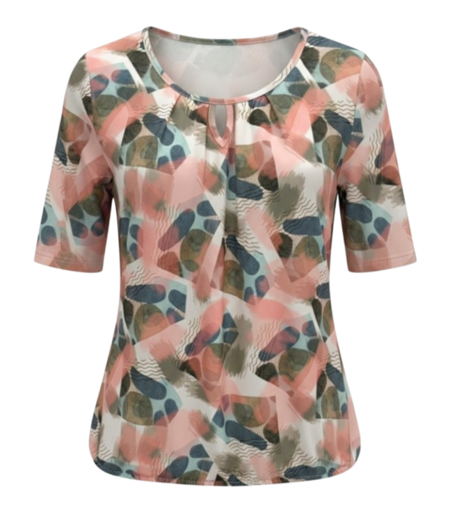 dames blouson shirt artistieke print koraal- petrol GEB-Z26-BL-KM-6
