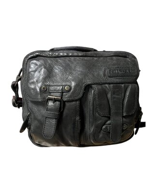 Hill Burry leren schoudertas dames (ipad) zwart Hill Burry