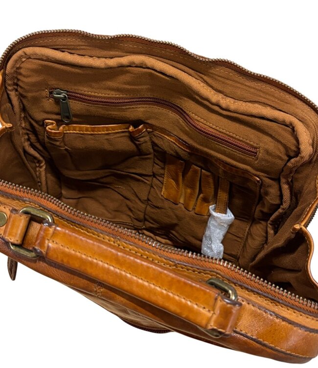 leren schoudertas dames (ipad) cognac