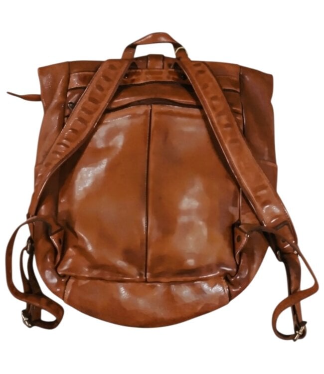 leren rolltop rugzak (laptop 15 inch) unisex  cognac