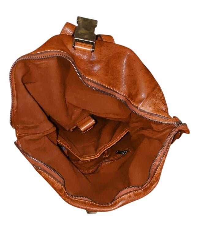 leren rolltop rugzak (laptop 15 inch) unisex  cognac