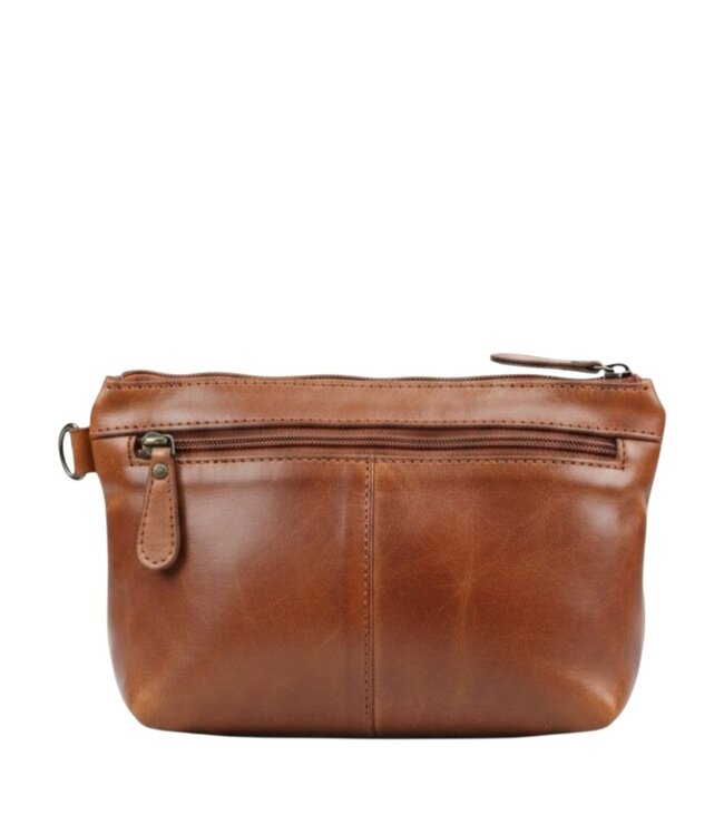 leren crossbody schoudertas dames 3- vakken cognac - HB-15272-COGNAC