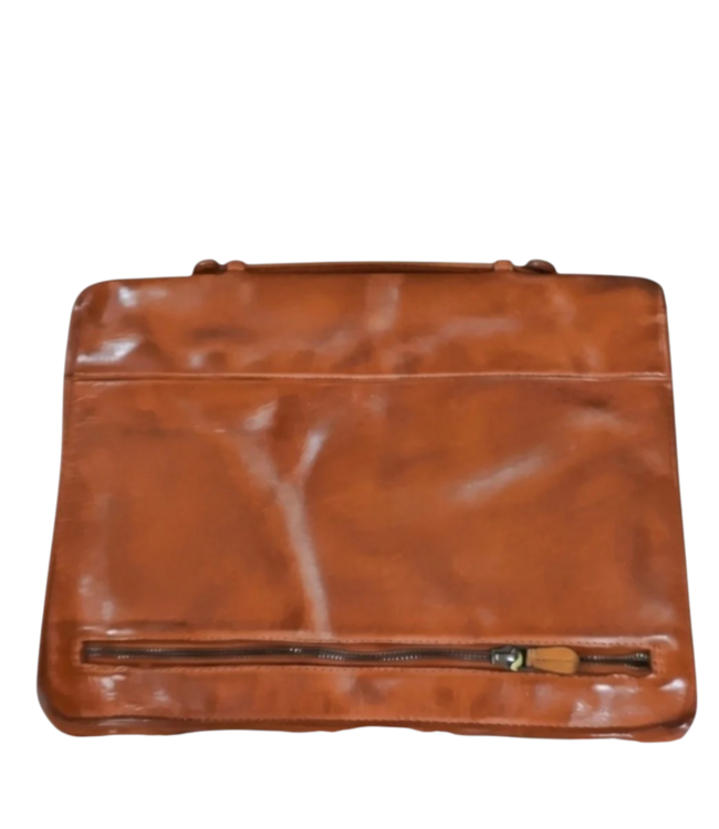 leren schrijfmap met handvat cognac