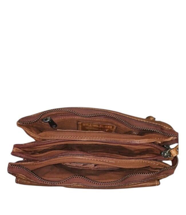 leren crossbody schoudertas dames 3- vakken cognac - HB-15272-COGNAC
