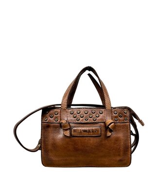 Hill Burry compacte leren handtas en schoudertas met studs cognac