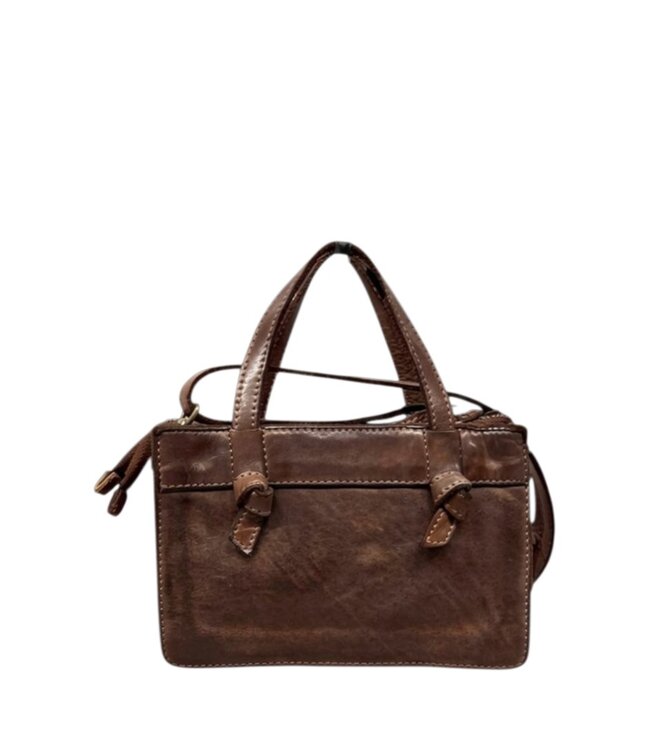compacte leren handtas en schoudertas met studs bruin