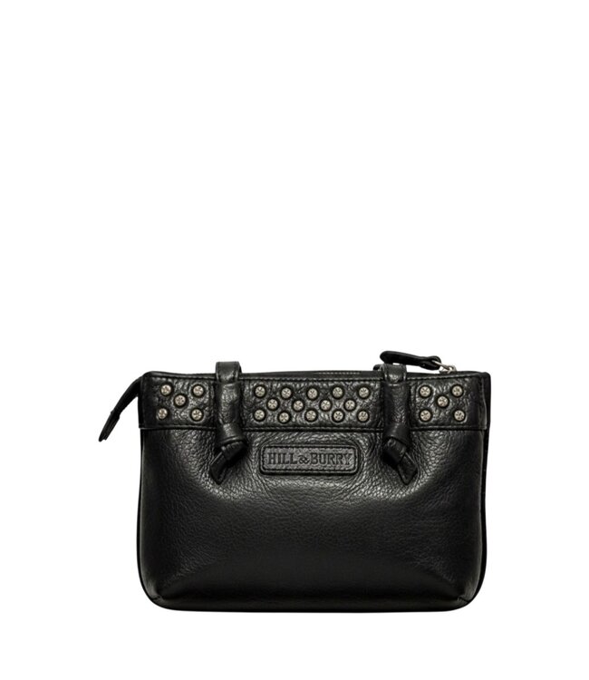 compacte leren handtas en schoudertas met studs zwart