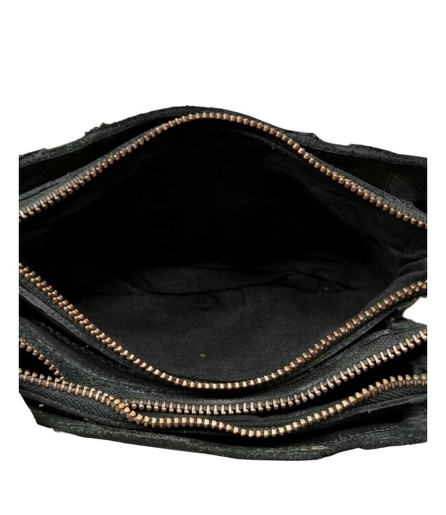compacte leren handtas en schoudertas met studs zwart