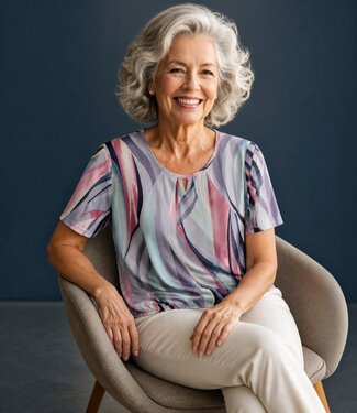 BLAUW dames blouson shirt flame grijs- lila- groen