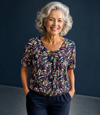 BLAUW dames blouson shirt leaves marine multicolor