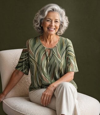 BLAUW dames blouson shirt groen lines