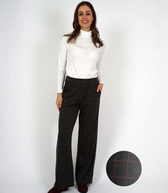 flared stretch broek elastische band met blok antraciet- bruin M.X.O.