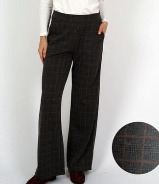 M.X.O. flared stretch broek elastische band met blok antraciet- bruin M.X.O.