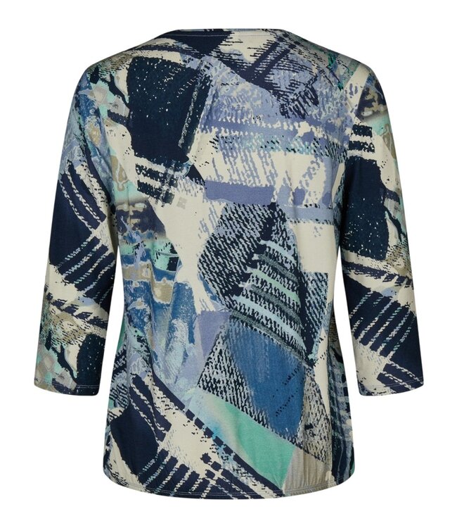 dames blouson shirt met print blauw 7/8 mouw - Barbara Lebek