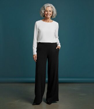 M.X.O. flared broek dames "stripe- print" zwart M.X.O.