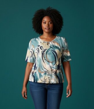 BLAUW dames blouson shirt fantasy print mintgroen