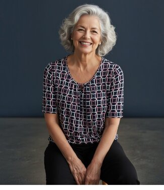 BLAUW dames blouson shirt marine cirkelprint roze