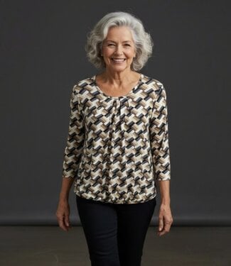 BLAUW dames blouson shirt 3/4 mouw geometrische print GEB-W26-BL-3KM
