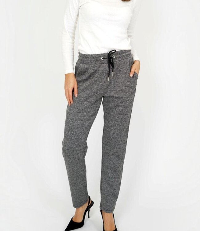 stretch broek dames visgraat motief en koord zwart- wit M.X.O.