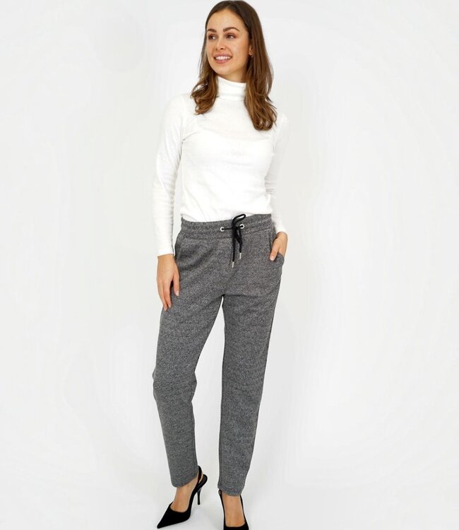 stretch broek dames visgraat motief en koord zwart- wit M.X.O.