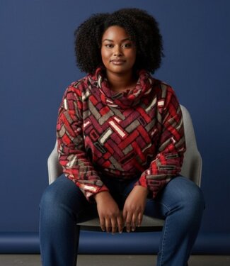 Sensia blouson pullover met col dames blokprint rood Sensia
