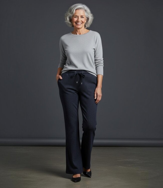 dames pantalon Pigal flared visgraat marine Sensia
