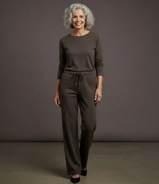 dames pantalon Pigal flared visgraat bruin Sensia