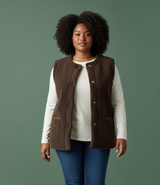 FreeQuent dames teddy gilet met knopen bruin EDDY FreeQuent