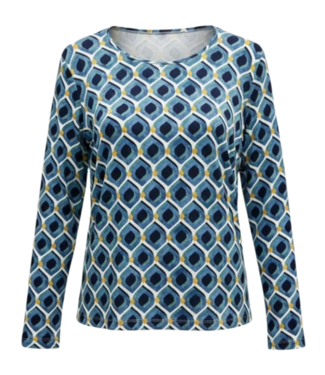 Marinello dames t- shirt lange mouw geo- print jeansblauw Marinello